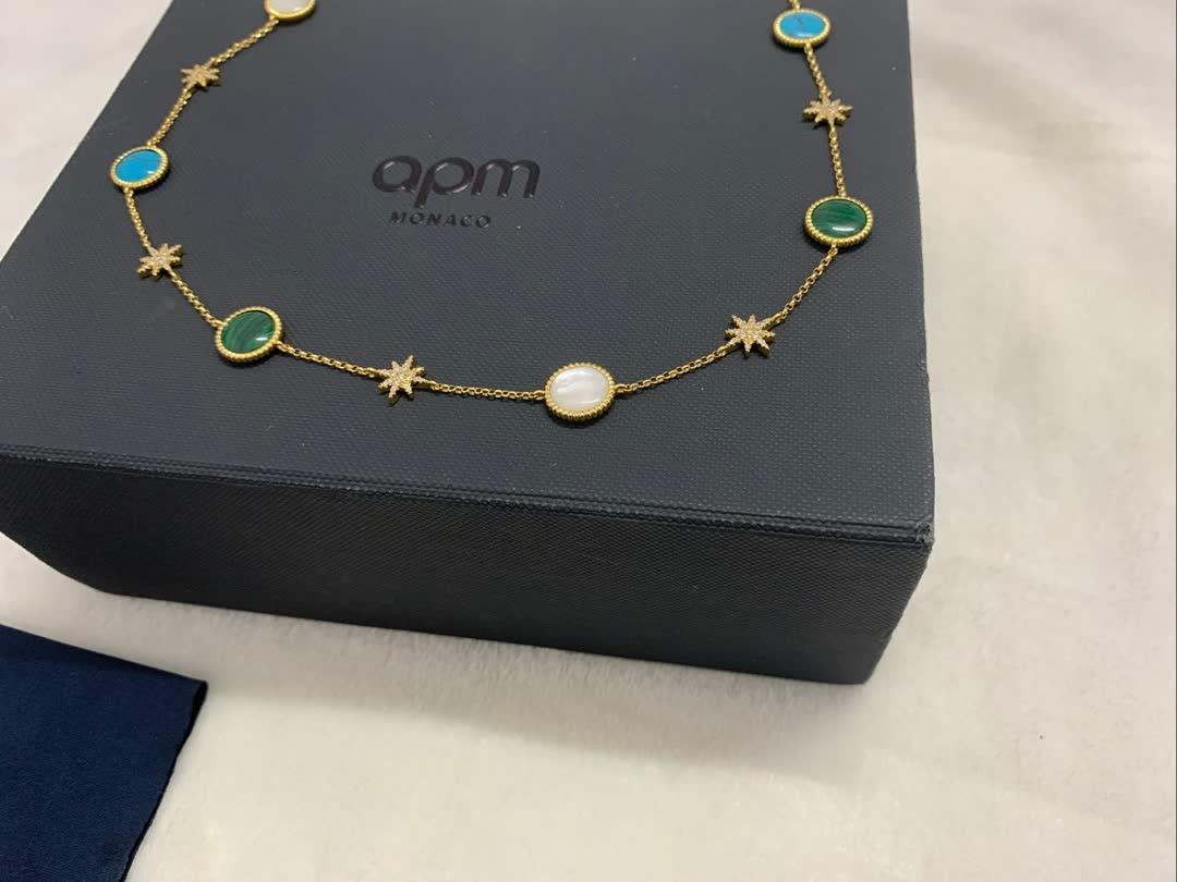 APM Monaco Turquoise and Malachite Gold Necklace